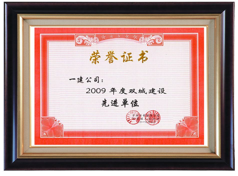 2009年度雙城建設(shè)先進單位